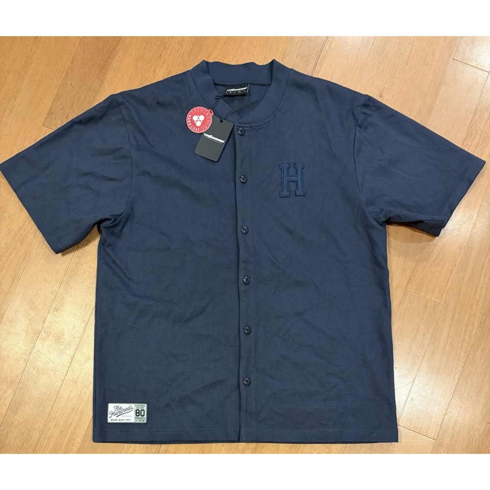 The Hundreds Wells Jersey Button Shirt Waffle Knit Nano Embroidered XXL Navy NWT